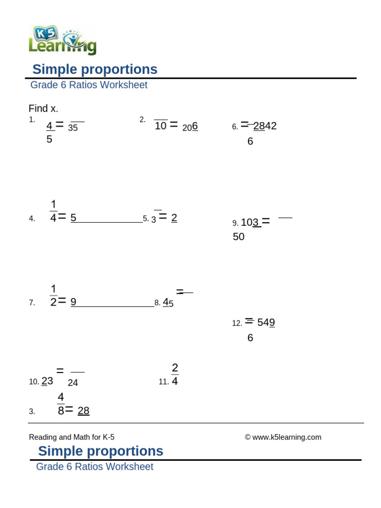Grade 6 Proportions Whole Numbers B | PDF