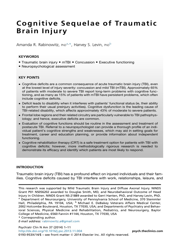 Basic Rabinowitz (2014) - Cognitive Sequelae of Traumatic Brain Injury ...