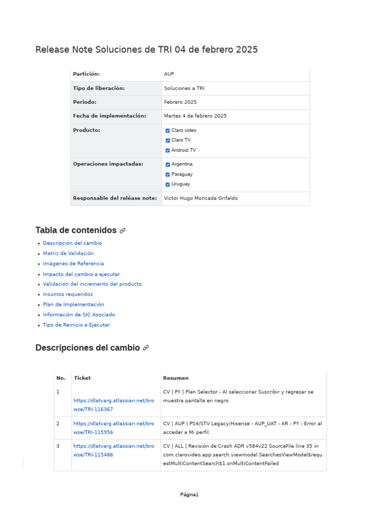 Release Note Soluciones de TRI 04 de Febrero 2025 | PDF | Software de ...