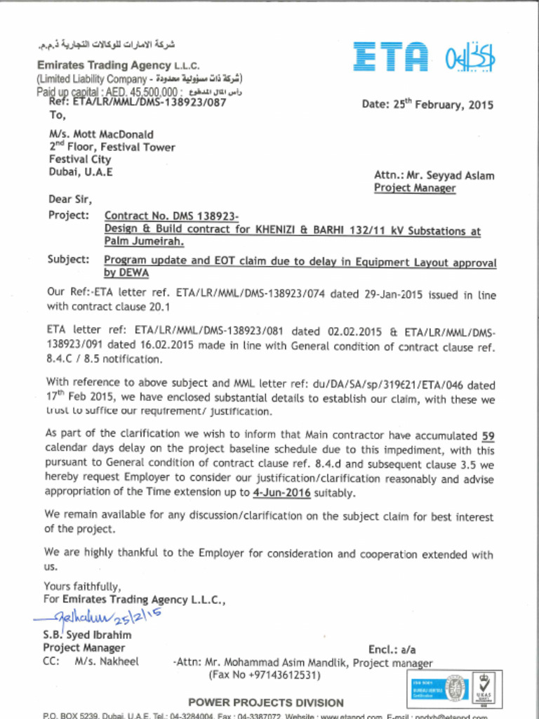 087-Program Update and Eot Claim Due To Delay in Equipment Layout ...