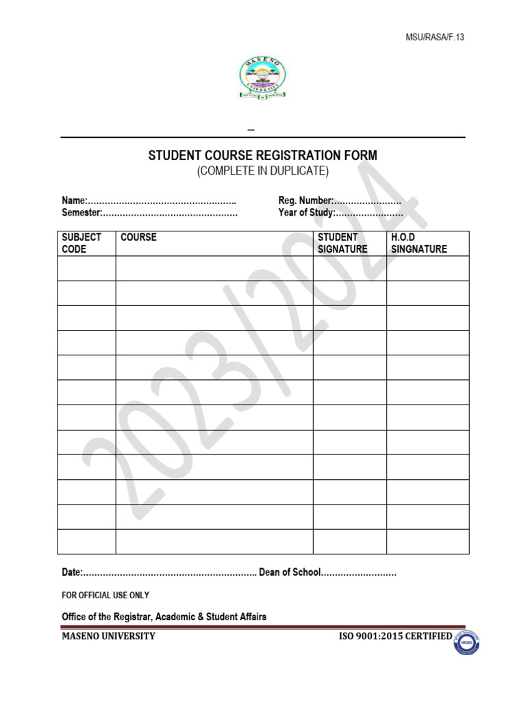 Course Registration Form, 2023 | PDF