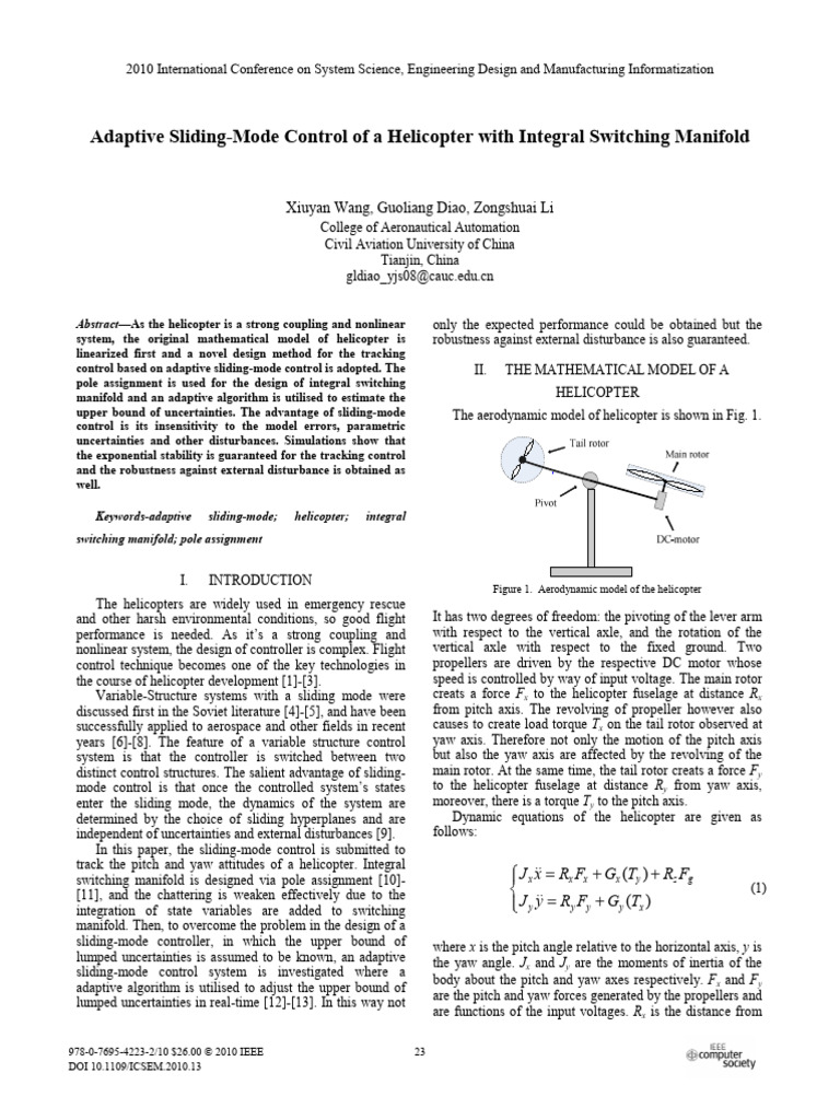 Adaptive Sliding-Mode Control of A Helicopter With Integral Switching ...