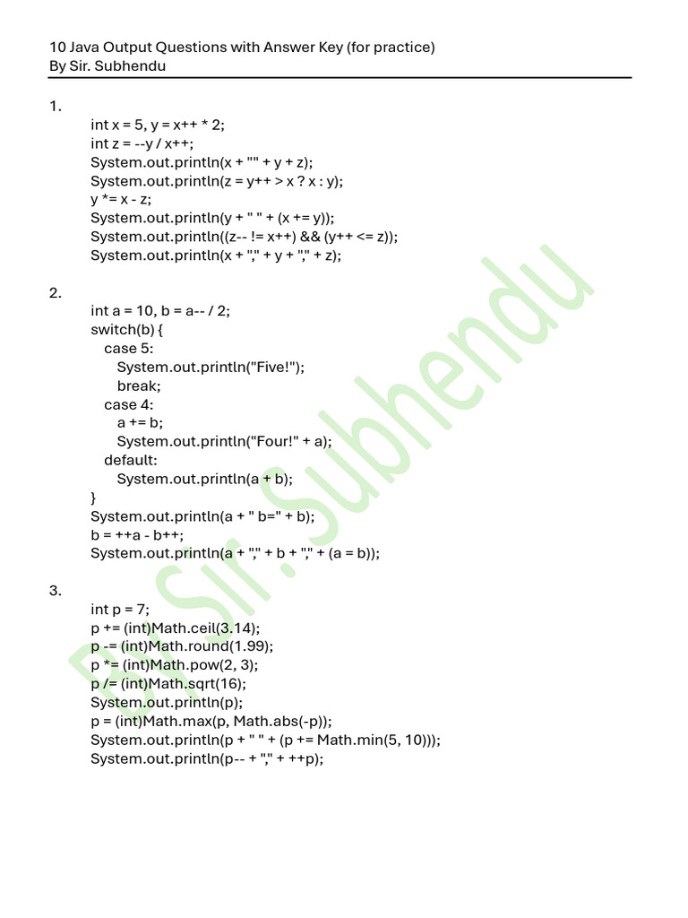 Java Output Questions (06-07-2025) | PDF | Computer Programming ...