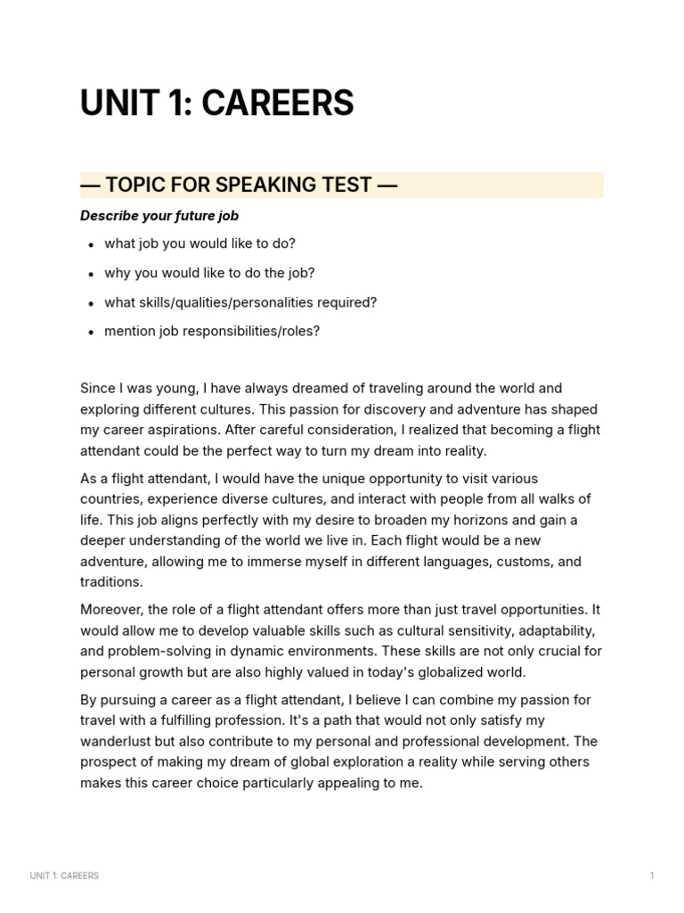 Unit 1 Careers | PDF