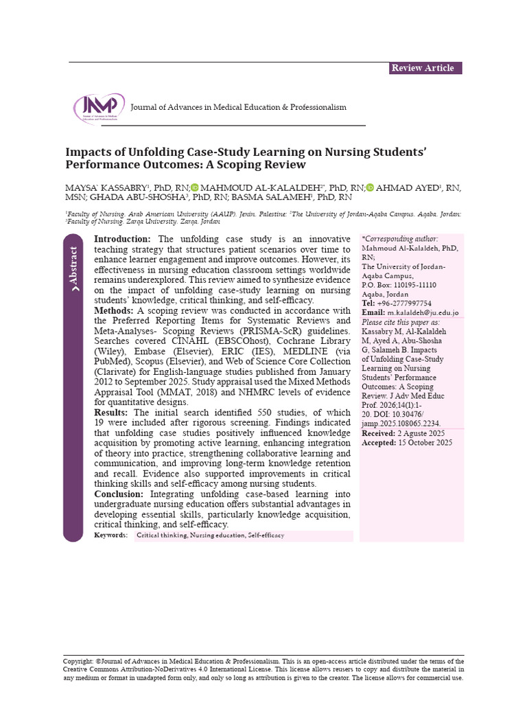 Impacts of Unfolding Case-Study Learning On Nursing Students' | PDF ...