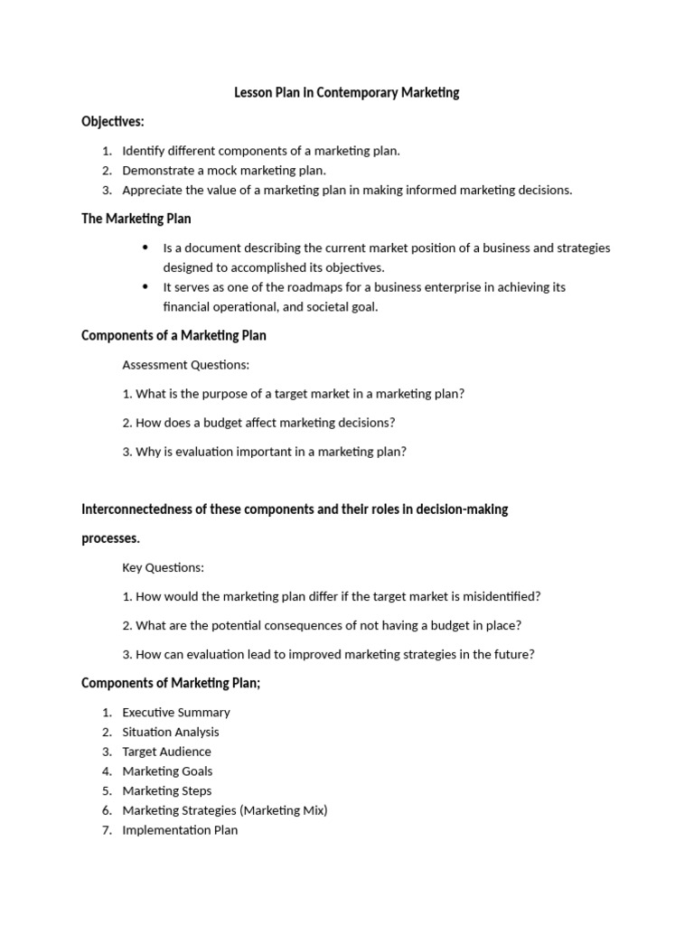 Lesson Plan in Contemporary Marketing | PDF
