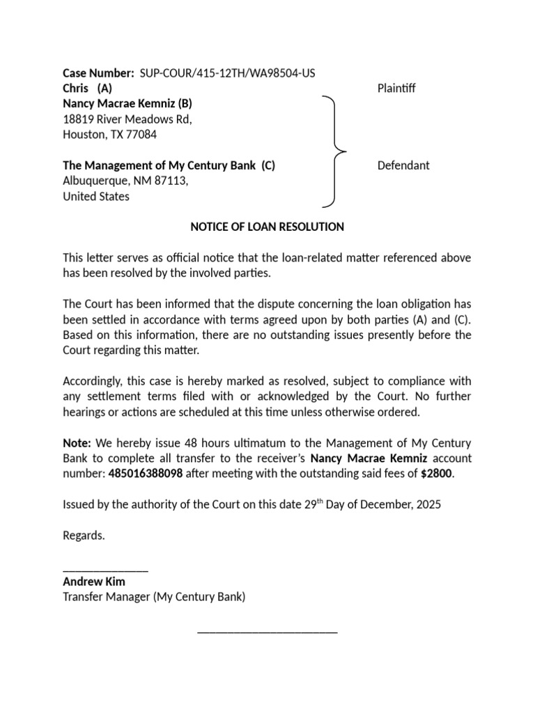 Notice of Loan Resolution | PDF