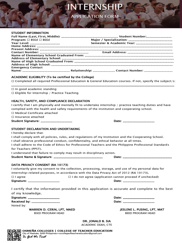 Internship Application Form 2 | PDF