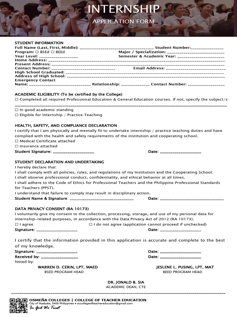 Internship Application Form | PDF