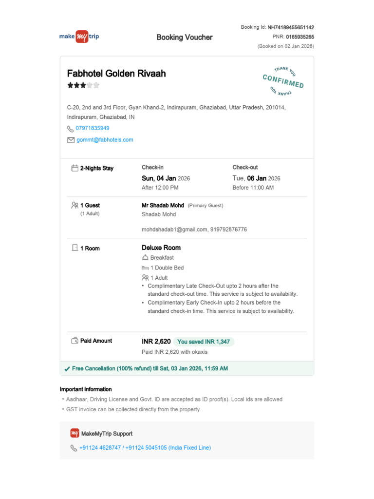 Booking Confirmation Voucher | PDF