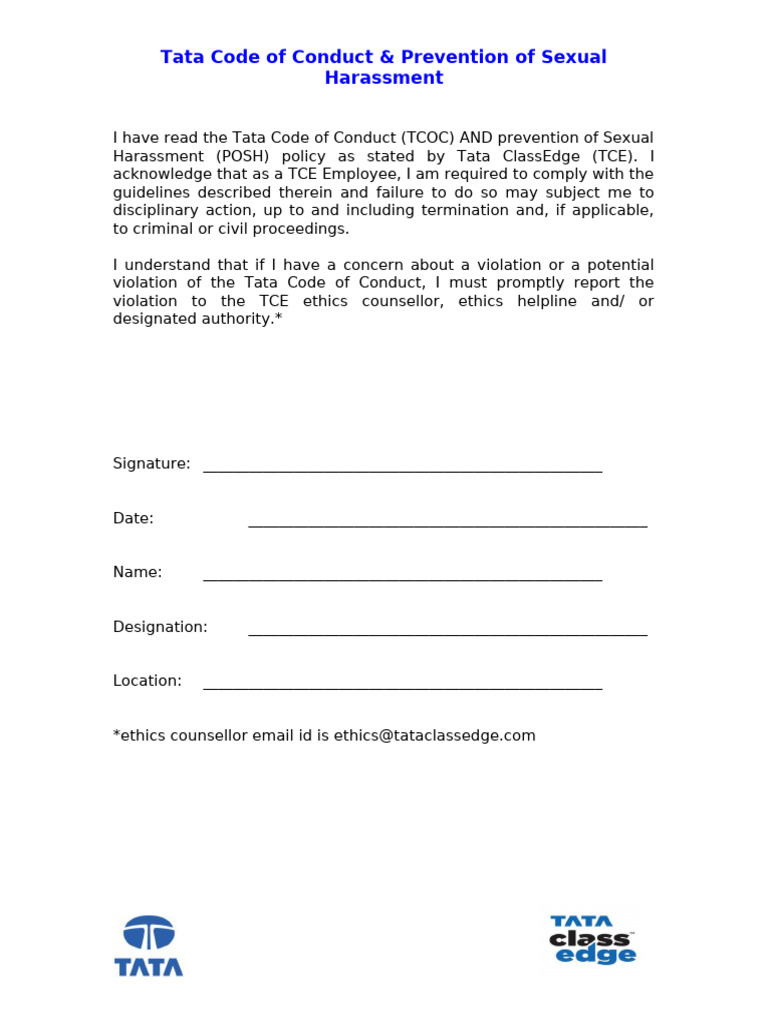 TCOC Declaration-Tata ClassEdge | PDF