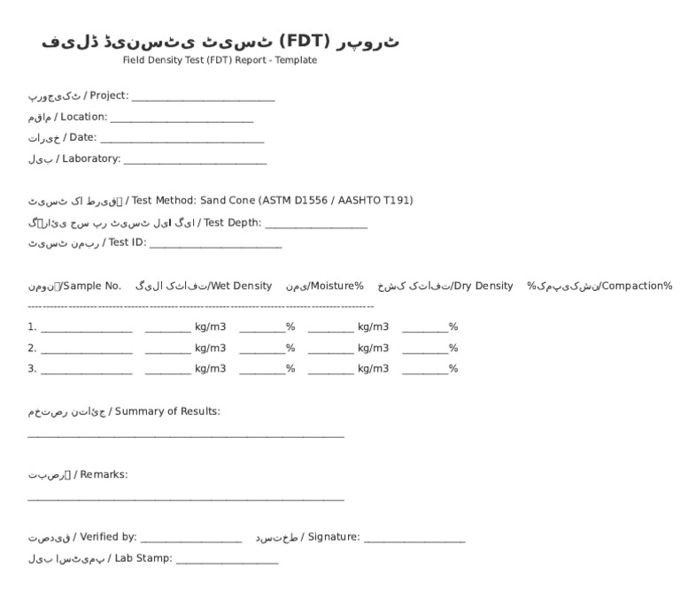 FDT Report Template Islamabad | PDF