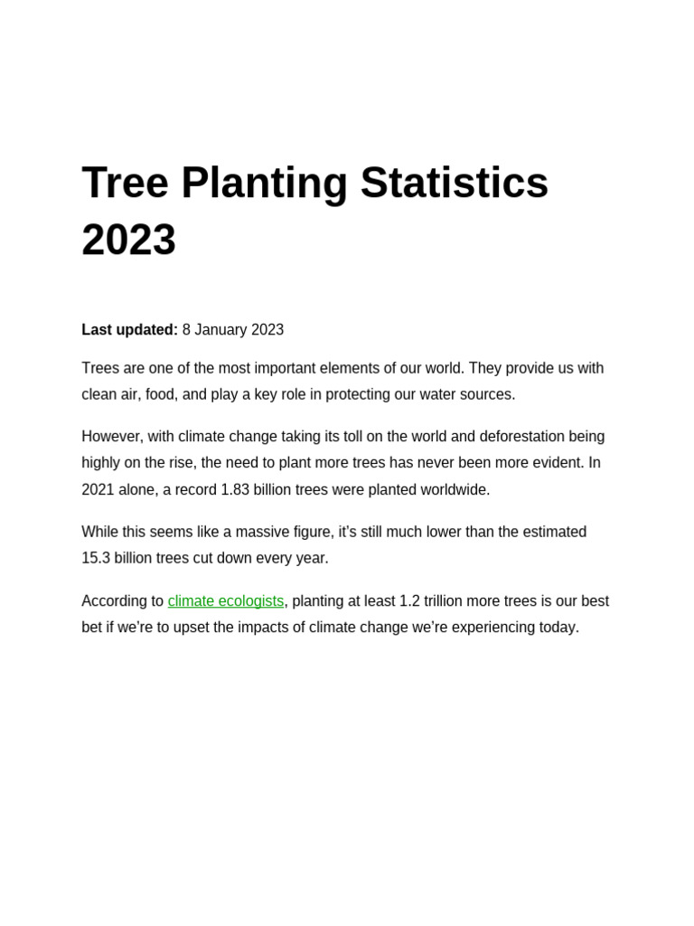 Tree Planting Statistics 2023 | PDF | Deforestation | Climate Change