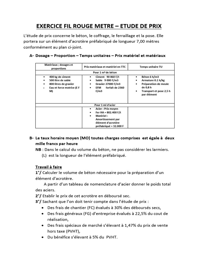 Exercice Fil Rouge Métré 2025 | PDF | Béton | Matériaux de construction