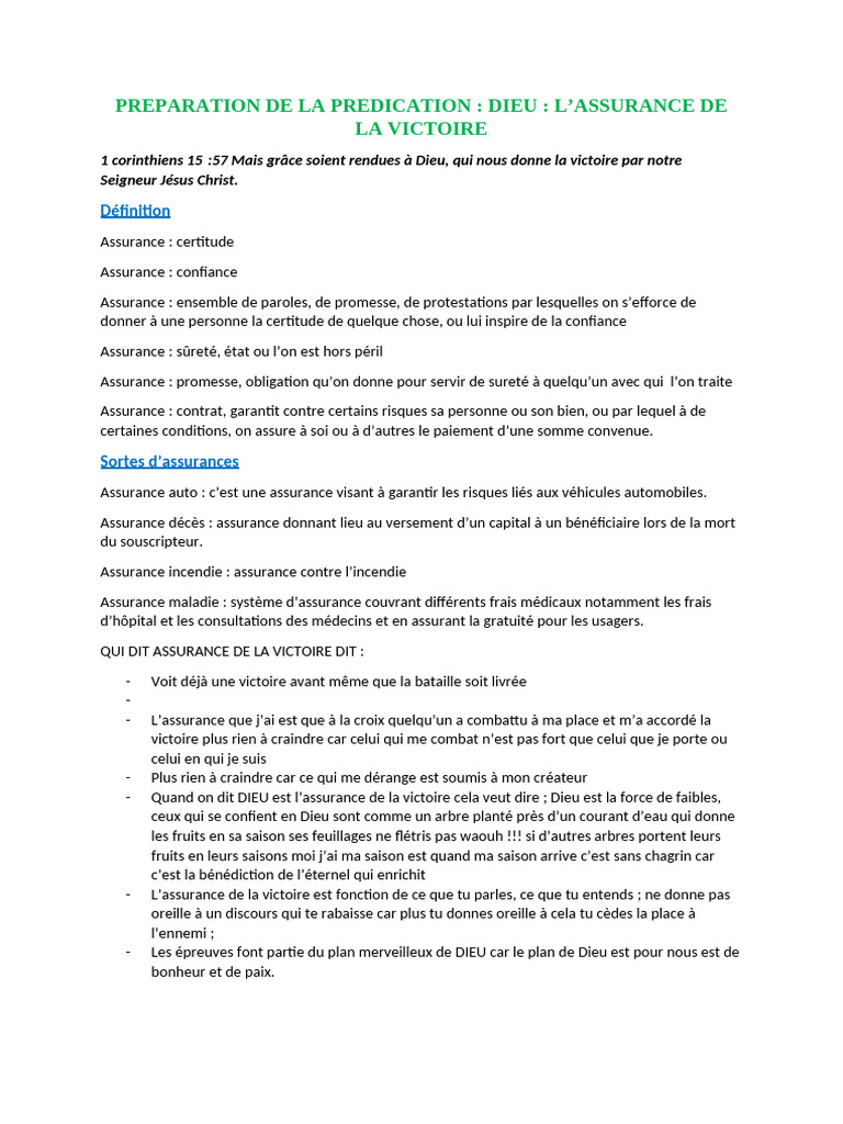 Preparation de La Predication | PDF | Assurance | Dieu