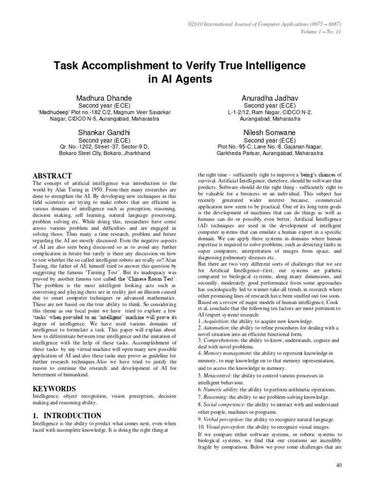 Task Accomplishment To Verify True Intel | PDF | Intelligence (AI ...