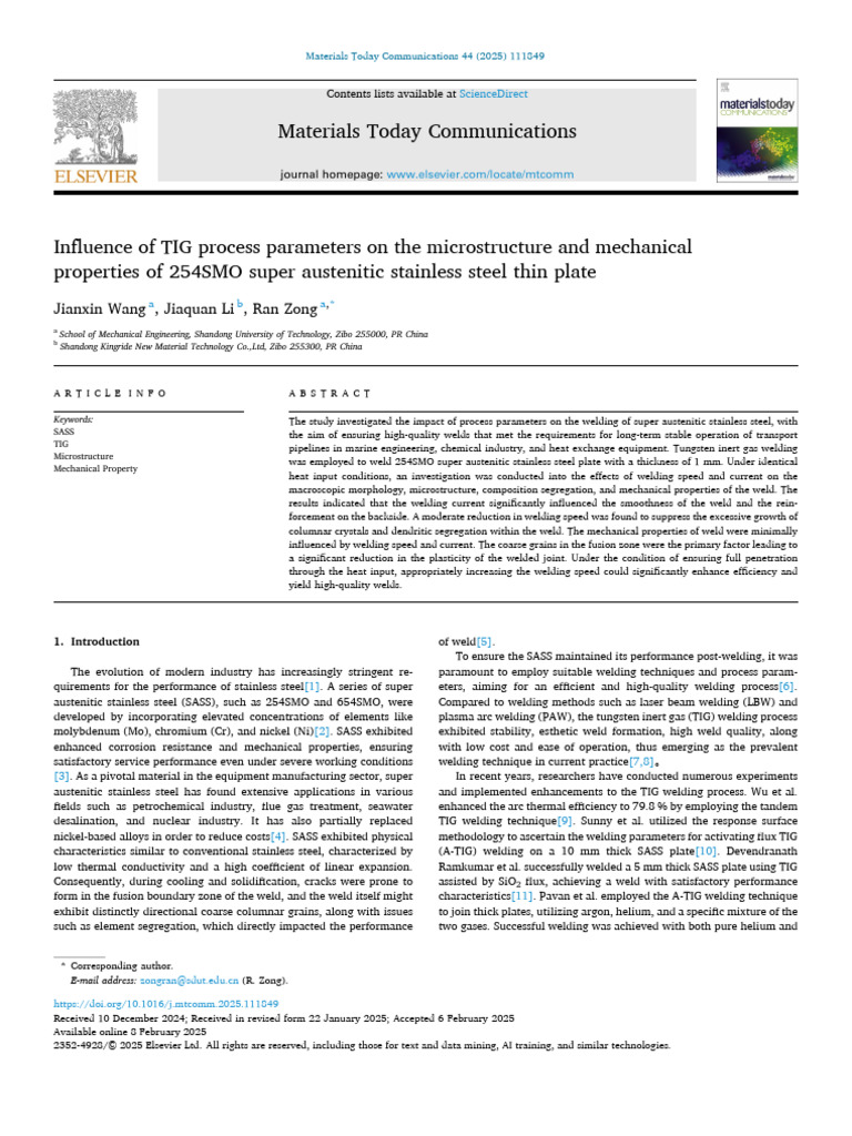 Influence of TIG Process Parameters On The Microstructure and ...