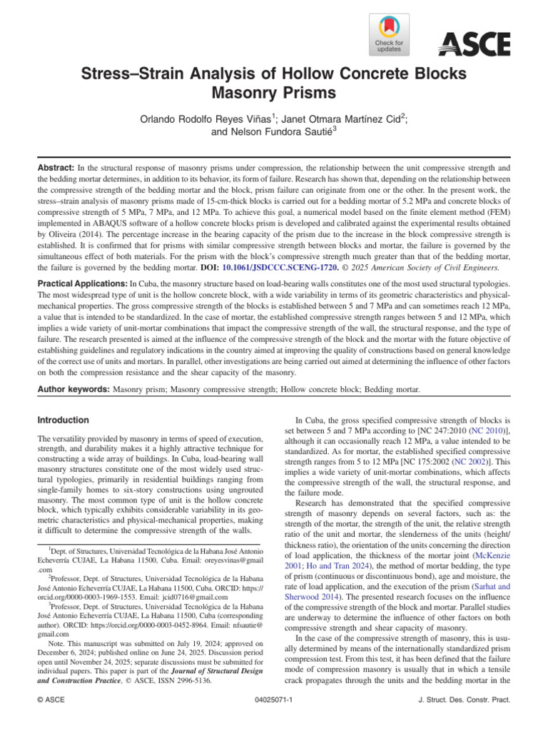 Stress Strain Analysis of Hollow Concrete Blocks Masonry Prisms | PDF ...