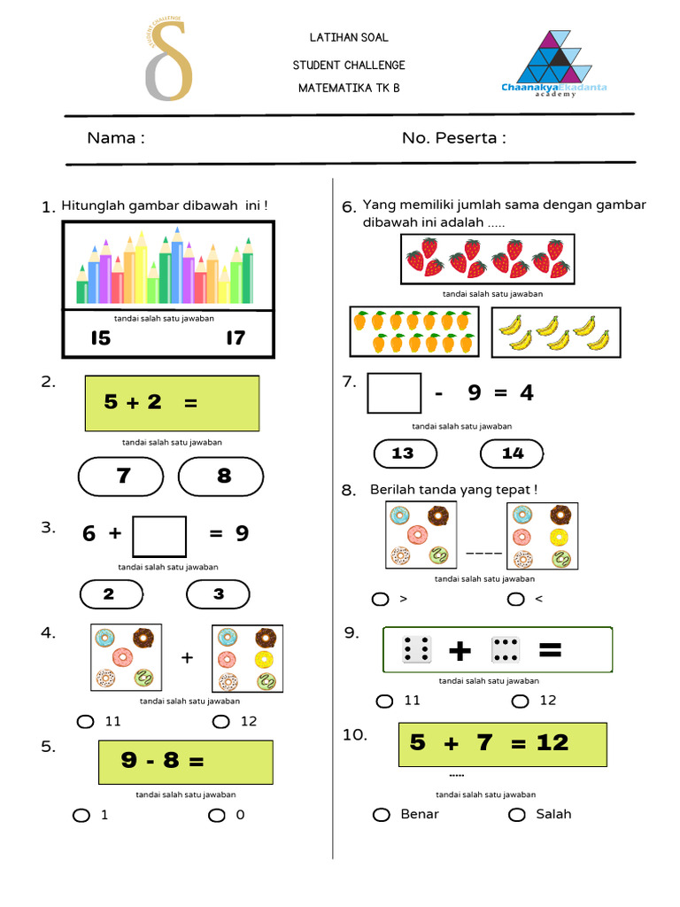 Soal Latihan - Matematika TK B | PDF