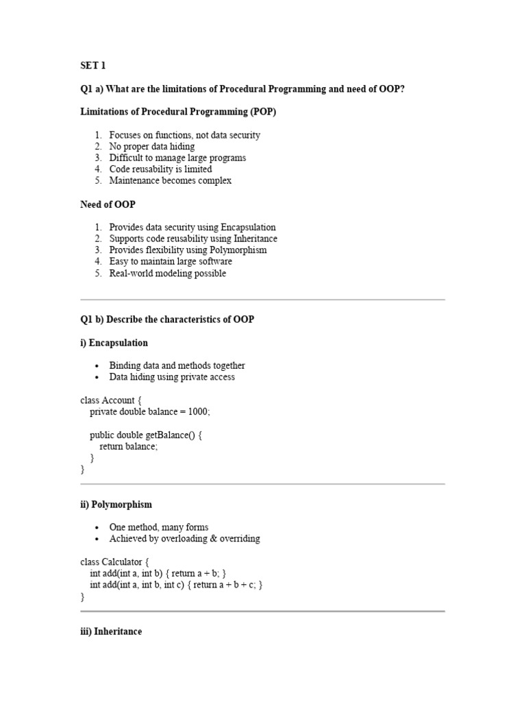 CCE 1 Question Answer Oops | PDF | Method (Computer Programming) | Java ...