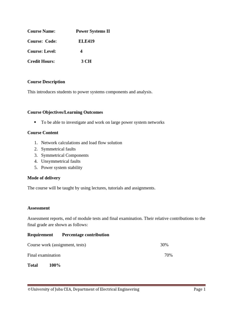 Power System II Course Outline | PDF