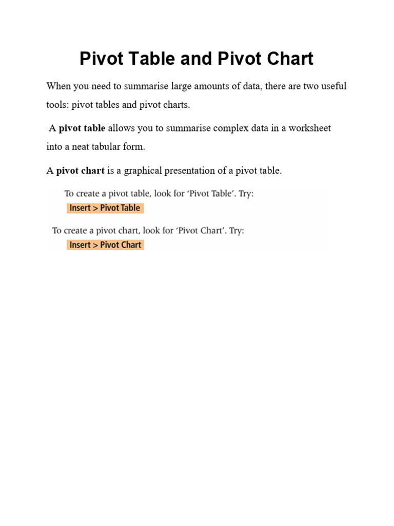 Pivot Table and Pivot Chart | PDF
