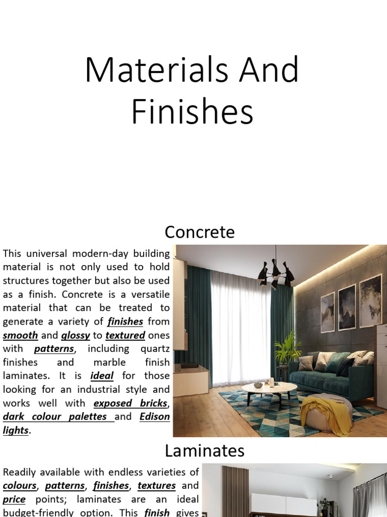 Lec - 3 - 4 - 5 - Materials and Finishes For Interior | PDF ...