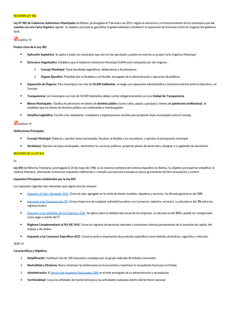 Resumen Ley 482 | PDF | Impuestos | Alcalde