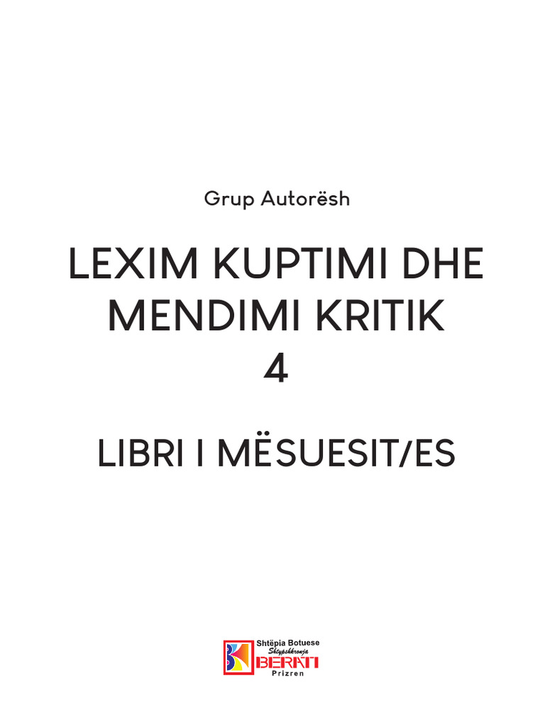 v2 Lexim Kuptimi Dhe Mendimi Kritik 4 Libri I Mesuesit | PDF