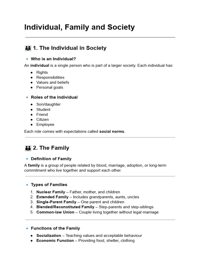 Individual, Family and Society | PDF | Family | Socialization