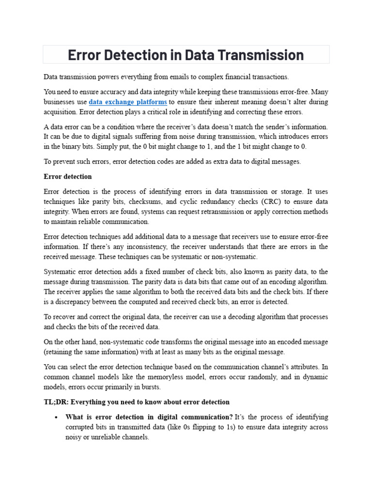 Error Detection in Data Transmission | PDF | Error Detection And ...