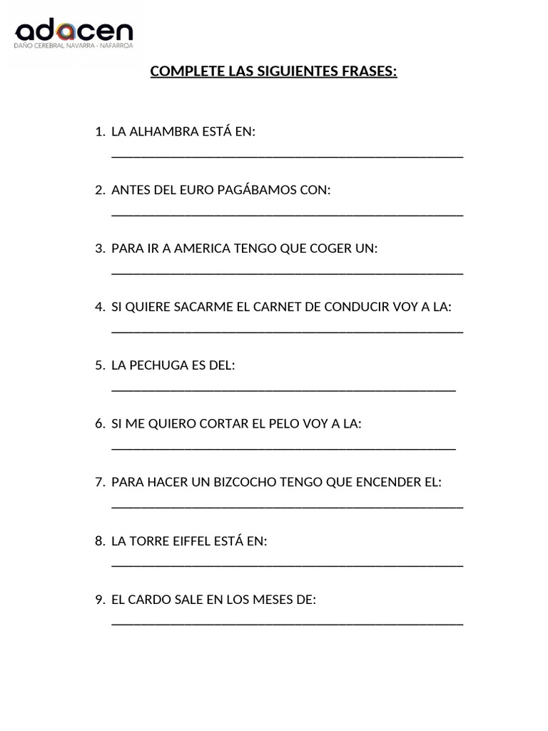 Complete Las Siguientes Frases | PDF