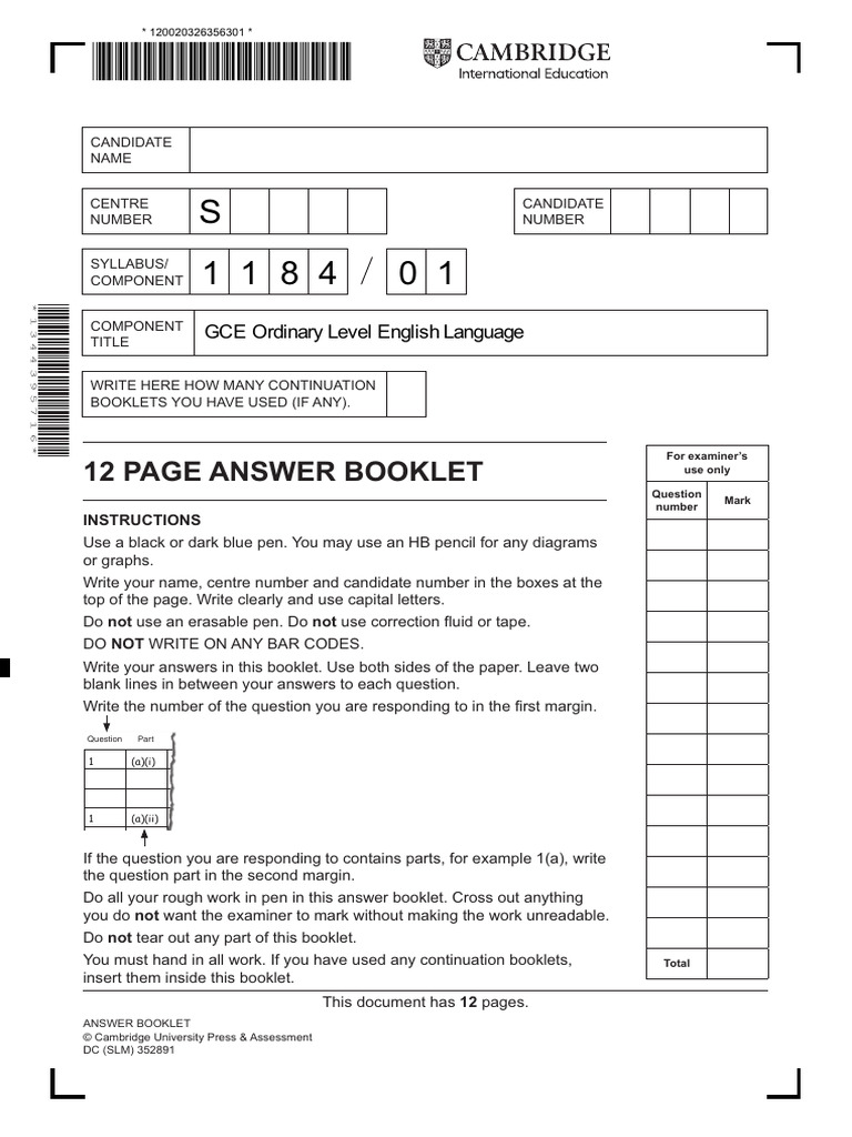 GCE O English Answer Booklet | PDF