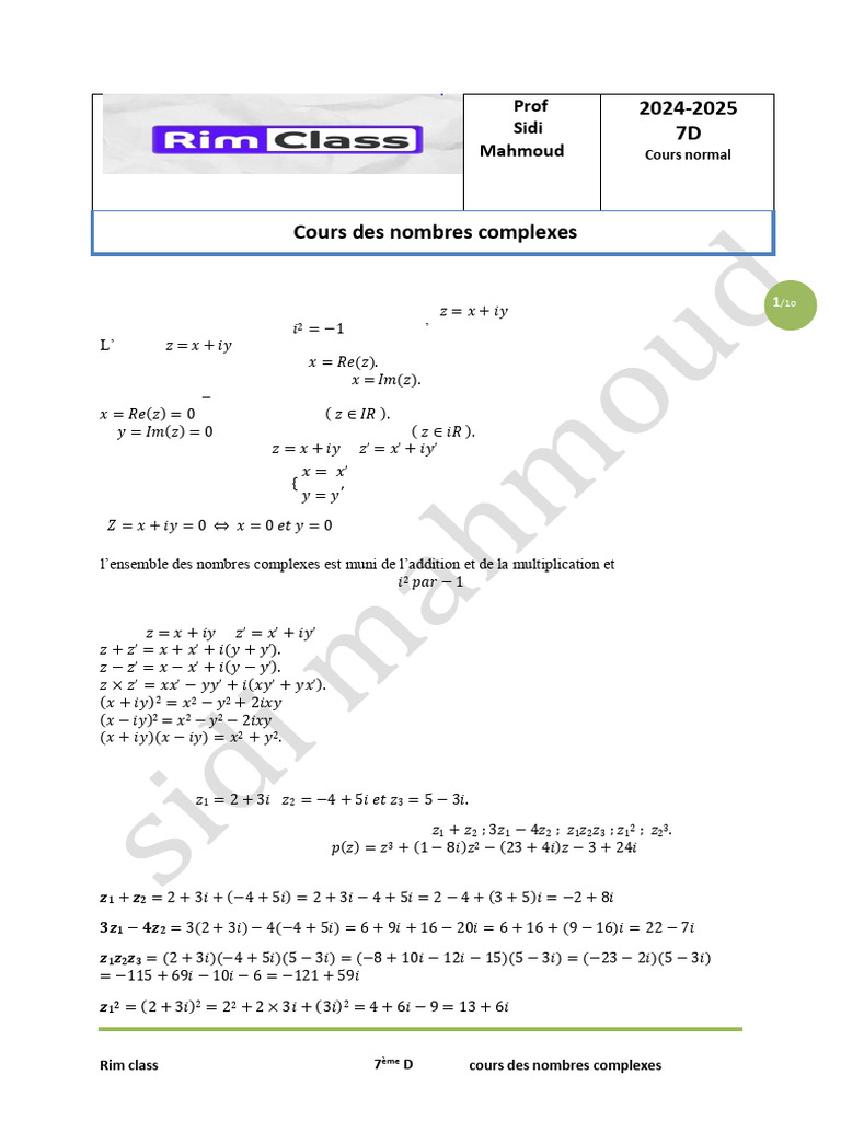 Cours Des Nombres Complexes-Compl | PDF | Nombre complexe | Cercle