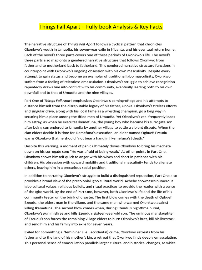 Things Fall Apart - Full Book Analysis & Key Facts | PDF