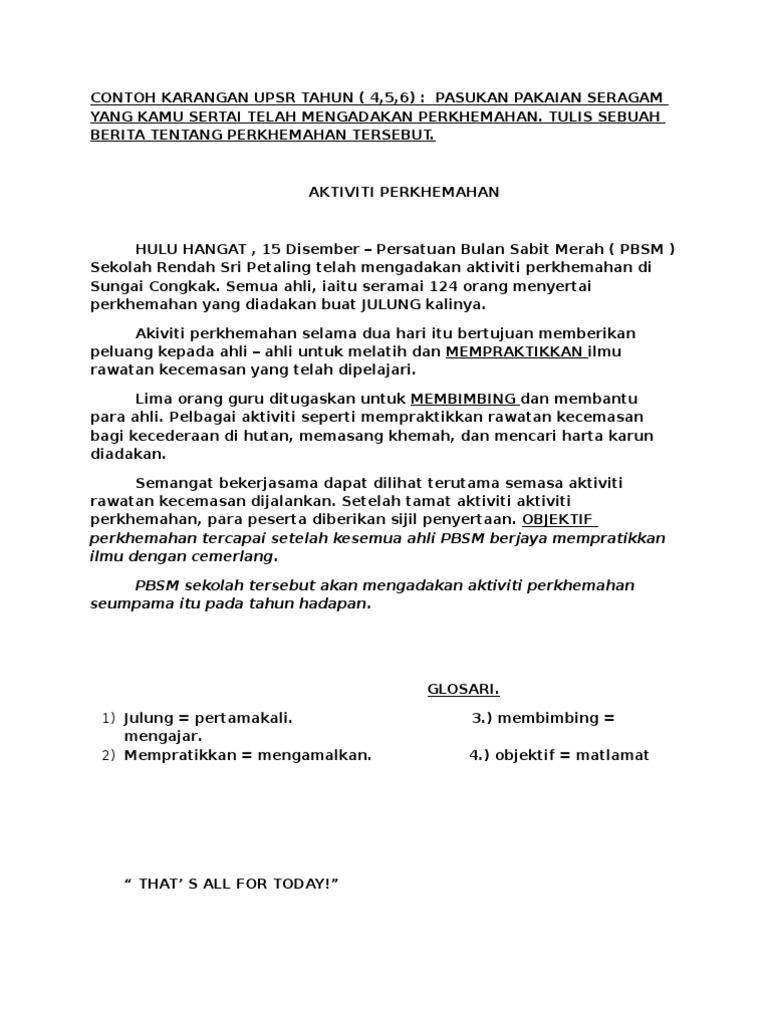 Contoh Karangan Tahun 4 5 6 By Danny Goh Pdf