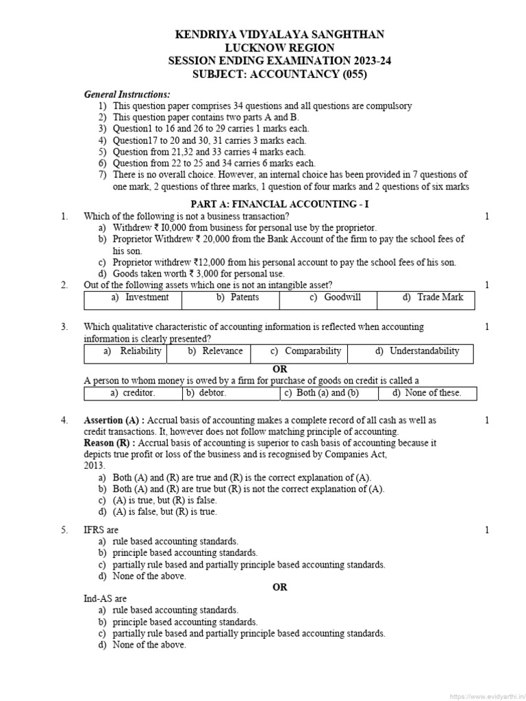 Cbse Class 11 Accounts Final Term Question Paper 2023 24 | PDF ...