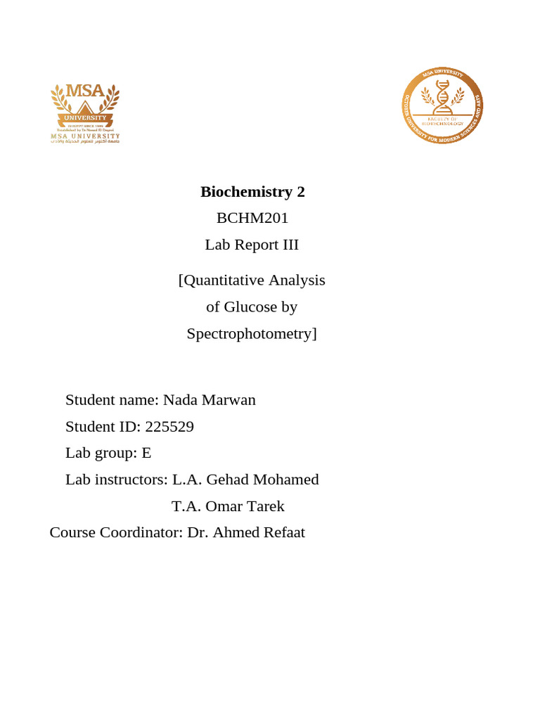 Lab Report 3 Biochem | PDF | Spectrophotometry | Absorbance