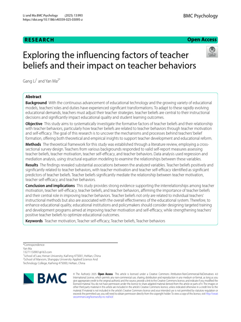 Exploring The Influencing Factors of Teacher Beliefs and Their Impact ...