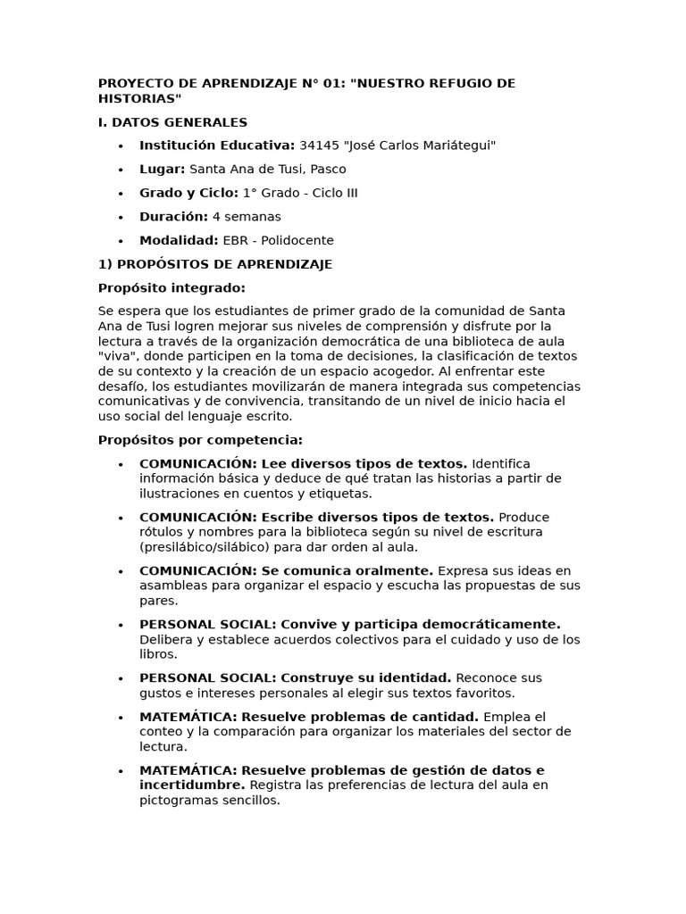 Proyecto de Aprendizaje | PDF | Comunicación | Aprendizaje