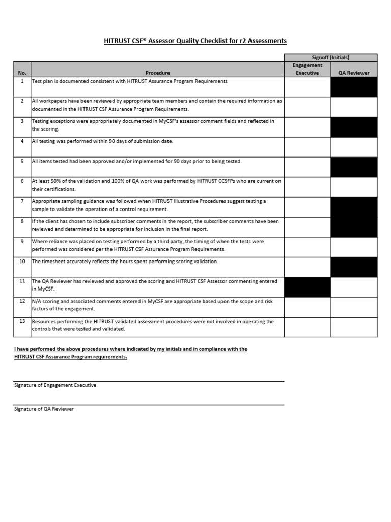 Hitrust r2 Qa Checklist | PDF