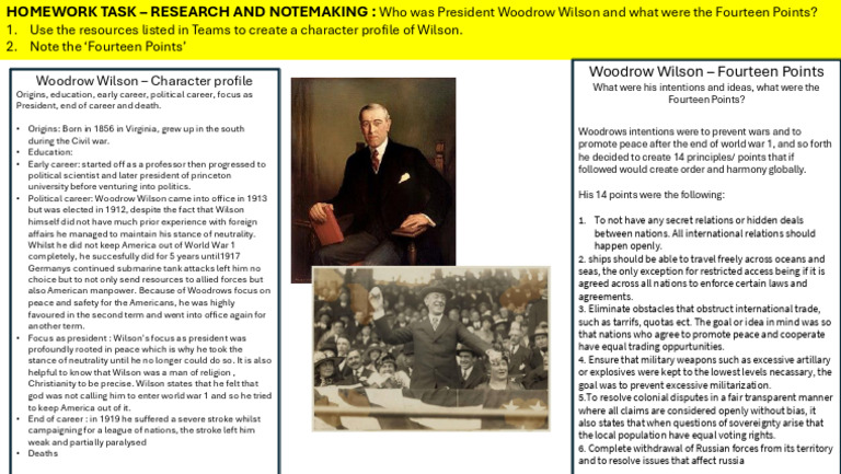 Woodrow Wilson - Character Profile - Homework | PDF | Woodrow Wilson ...