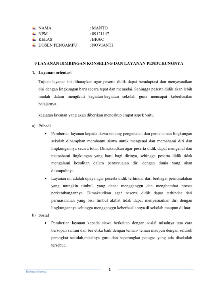 9 Layanan Bimbingan Konseling di Sekolah | PDF | Karier & Perkembangan ...