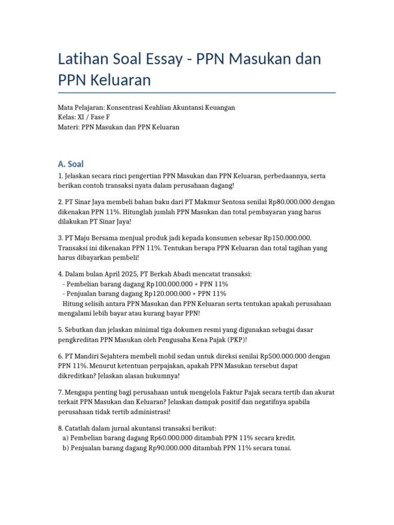Latihan Soal PPN Masukan Keluaran | PDF