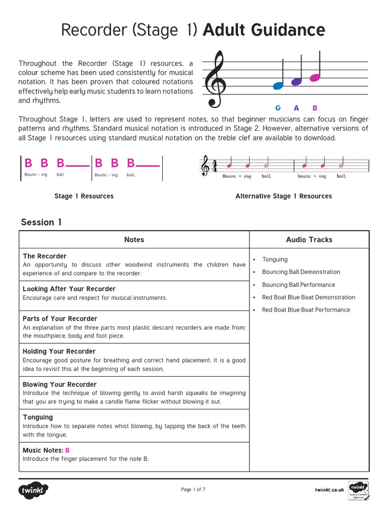 Recorder (Stage 1) Adult Guidance | PDF | Recorder (Musical Instrument ...