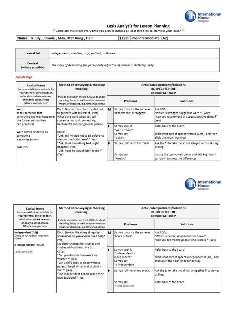 Team 4 Vocabulary - Lexis Analysis Sheet | PDF | Stress (Linguistics ...