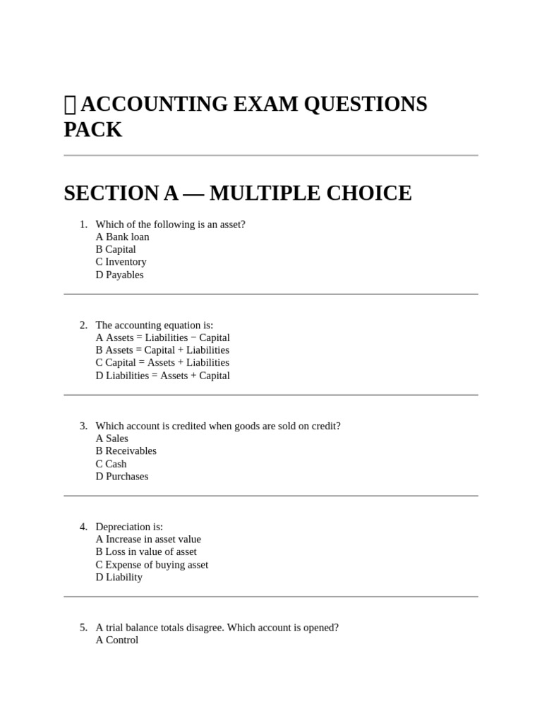 ? Accounting Exam Questions Pack | PDF | Debits And Credits | Expense