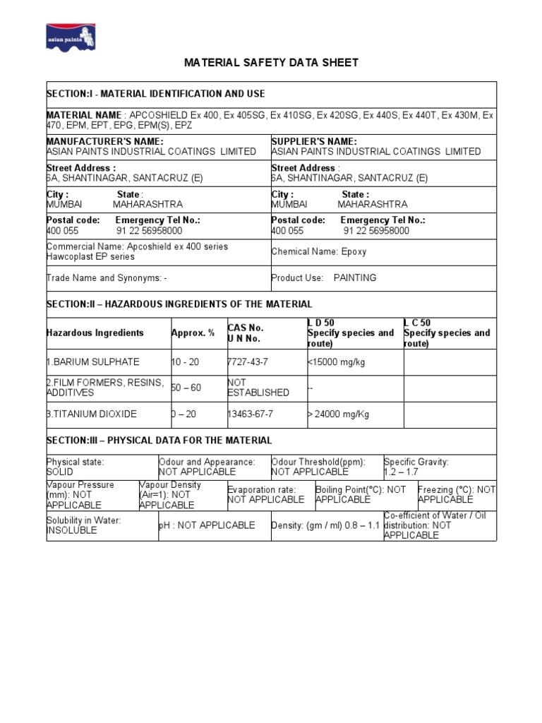 Msds Epoxy PDF Explosive Material Combustion