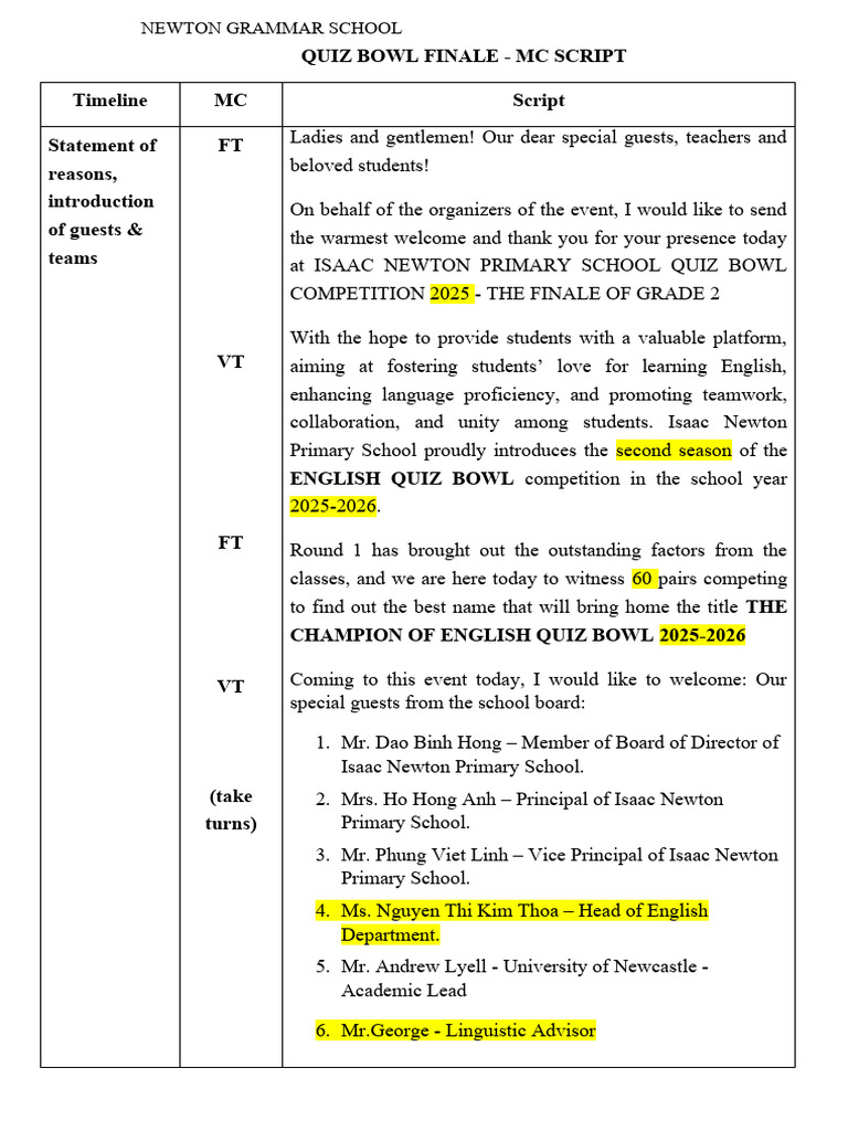 MC SCRIPT QUIZ BOWL 2025 (Grade 2) | PDF