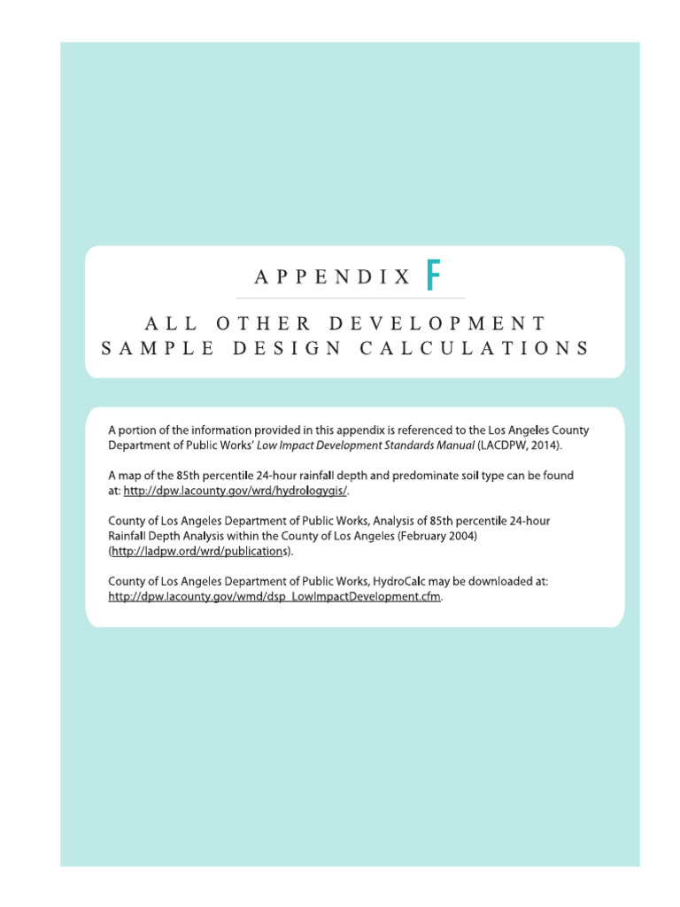 Appendix F, LID STANDARDS MANUAL, LOS ANGELES | PDF | Surface Runoff ...